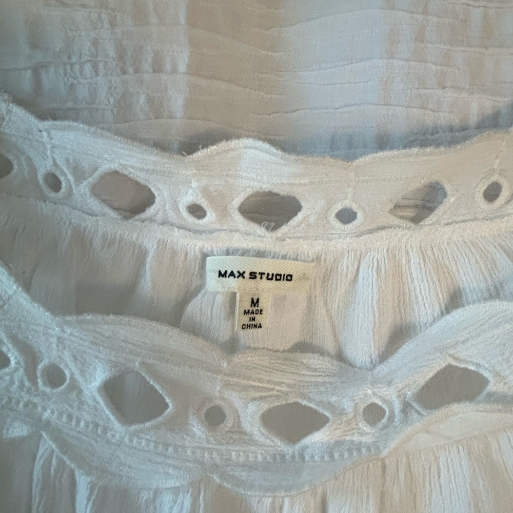 Max Studio Cotton White Eyelet Peasant Top - Picture 2 of 4